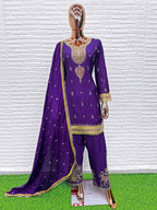 Aarshi Fashions Blue Chinon Wedding Suits