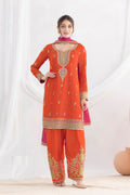 Aarshi Fashions Orange Chinon Wedding Suits