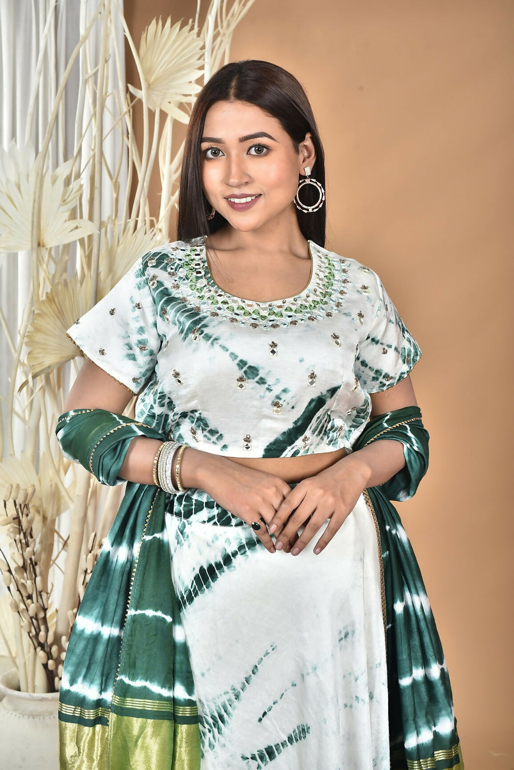Morchari Women Tai Dai And Hand Embroidery Lehenga-Green