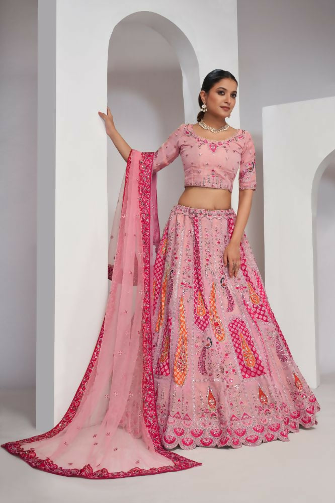 Kesar Fab Pink Silk Embroidered Lehenga