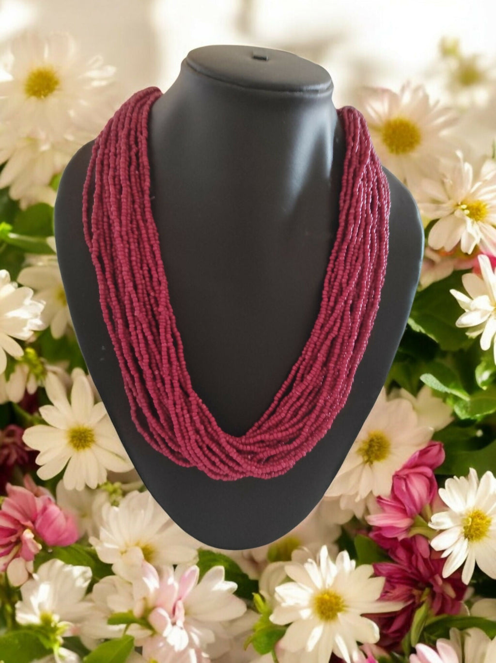 Inhanns Handmade Beaded Multilayer Necklace, 20 Layers - Wine