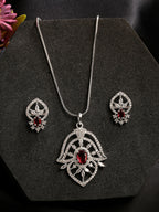 NVR Women Silver-Plated American Diamond-Studded Pendant Set