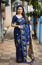Navy Blue Pure Silk Woven Design Saree with Unstitched Blouse - Hiral Fashion