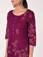 Cheera Hand Block Print Purple Color Straight Kurta