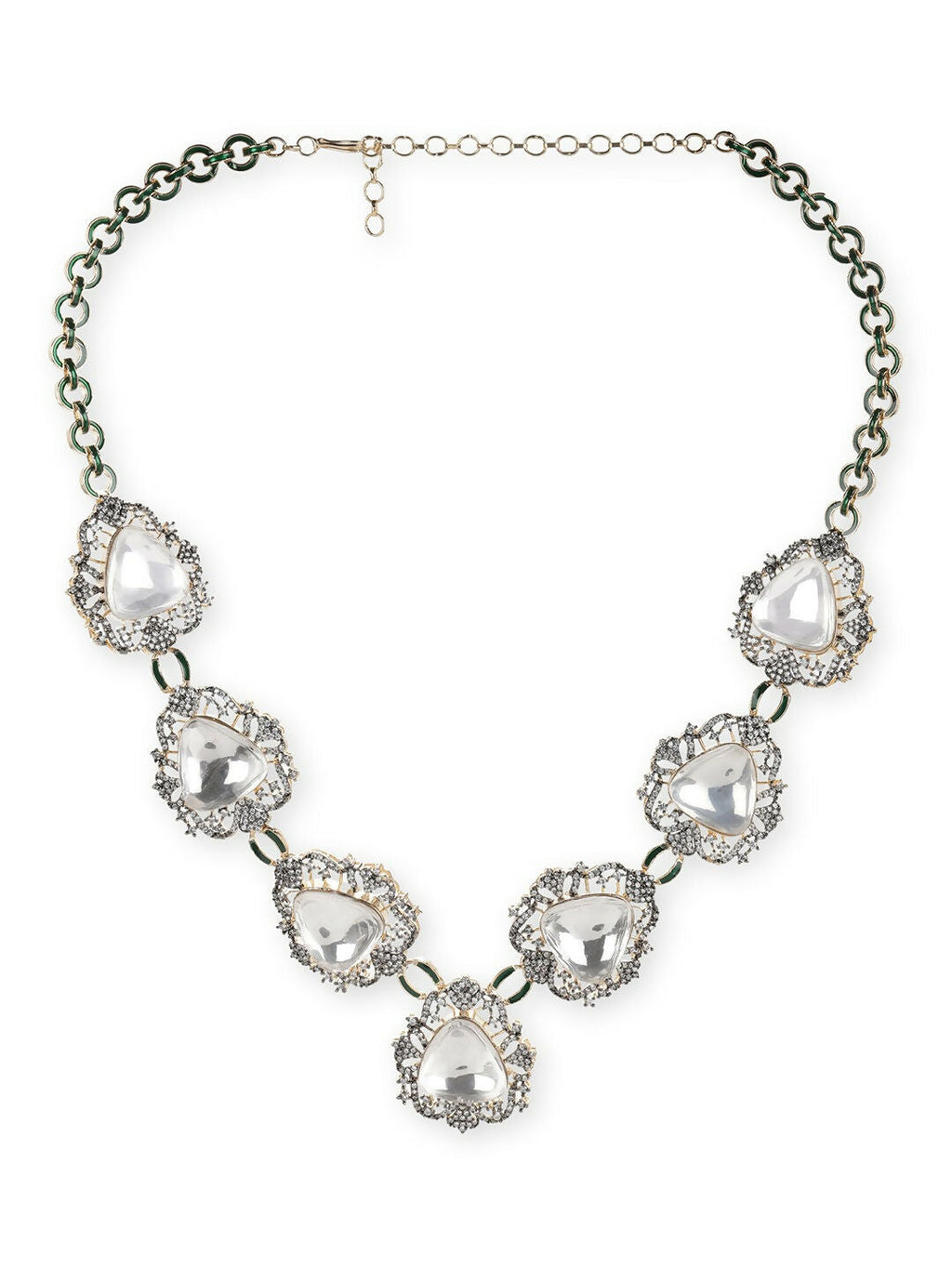 Long Dual Tone Kundan and Diamond Neckpiece- Ruby Raang