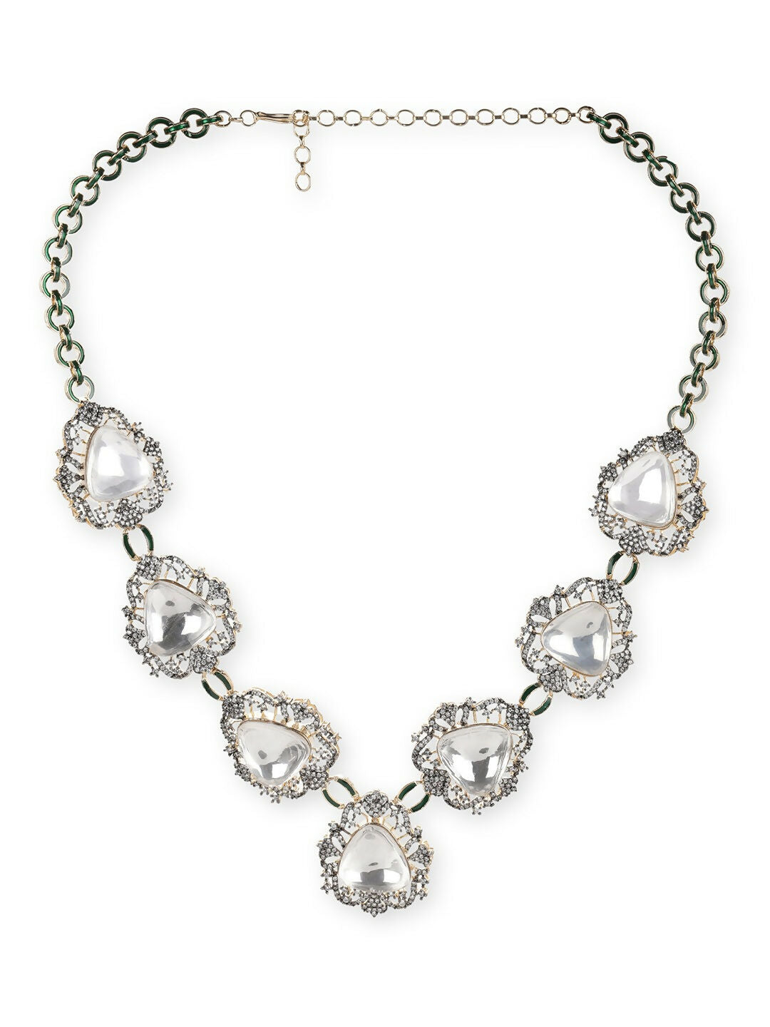 Long Dual Tone Kundan and Diamond Neckpiece- Ruby Raang