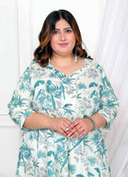 Miravan Women's Plus Size Light Green Cotton Gota Patti And Lace Border Details Birds And Leaf Floral Printed Anarkali Kurta