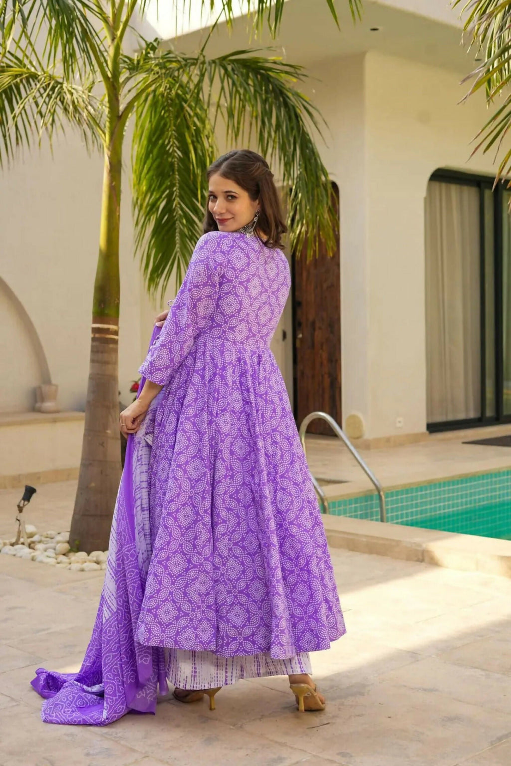 Aayaa Designer Printed Muslin Suit - Purple