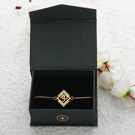trueBrowns 925 Sterling Silver Auspicious Om Gold-Polished Gold Micron Plated Bracelet Rakhi