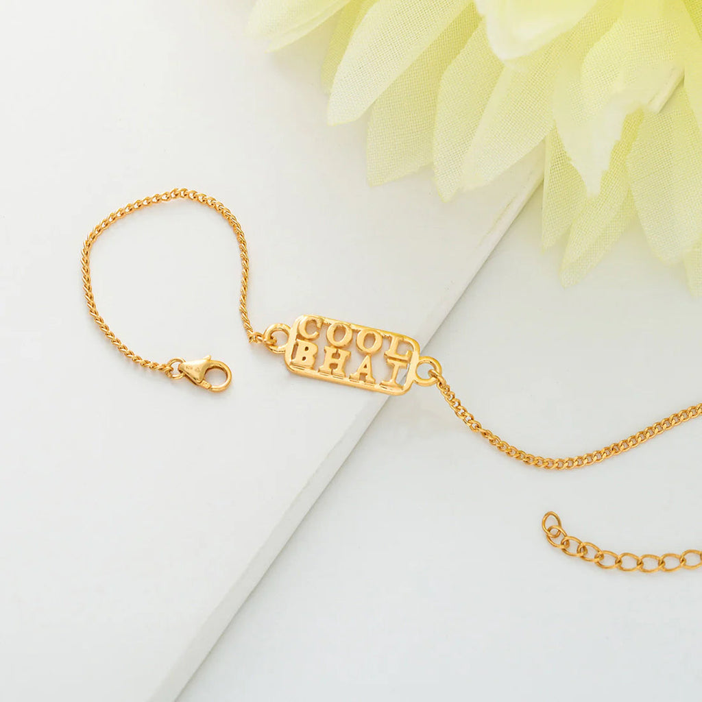 trueBrowns 925 Sterling Silver Gold-Polished Gold Micron Plated Cool Bhai Bracelet Rakhi - Distacart