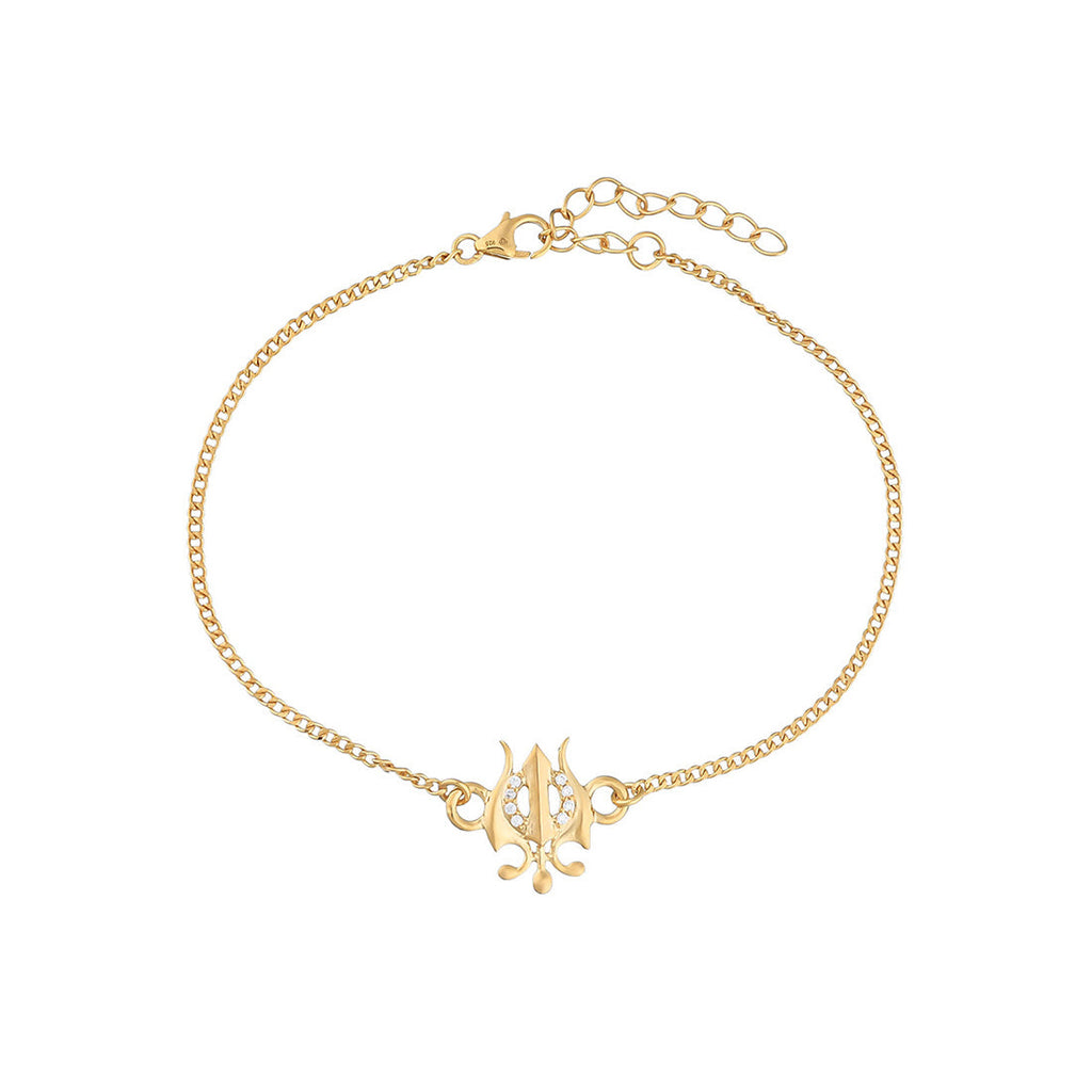 trueBrowns 925 Sterling Silver Gold-Polished Gold Micron Plated Trishul Bracelet Rakhi - Distacart