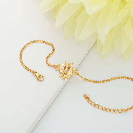trueBrowns 925 Sterling Silver Gold-Polished Gold Micron Plated Trishul Bracelet Rakhi