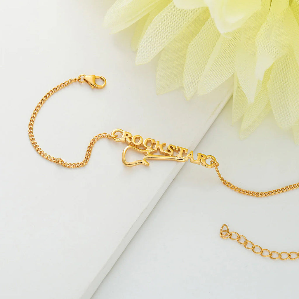 trueBrowns 925 Sterling Silver Rockstar Gold-Polished Gold Micron Plated Bracelet Rakhi - Distacart