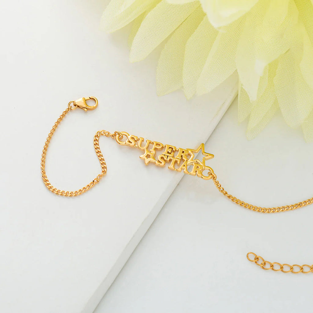 trueBrowns 925 Sterling Silver Gold-Polished Gold Micron Plated Superstar Bracelet Rakhi - Distacart