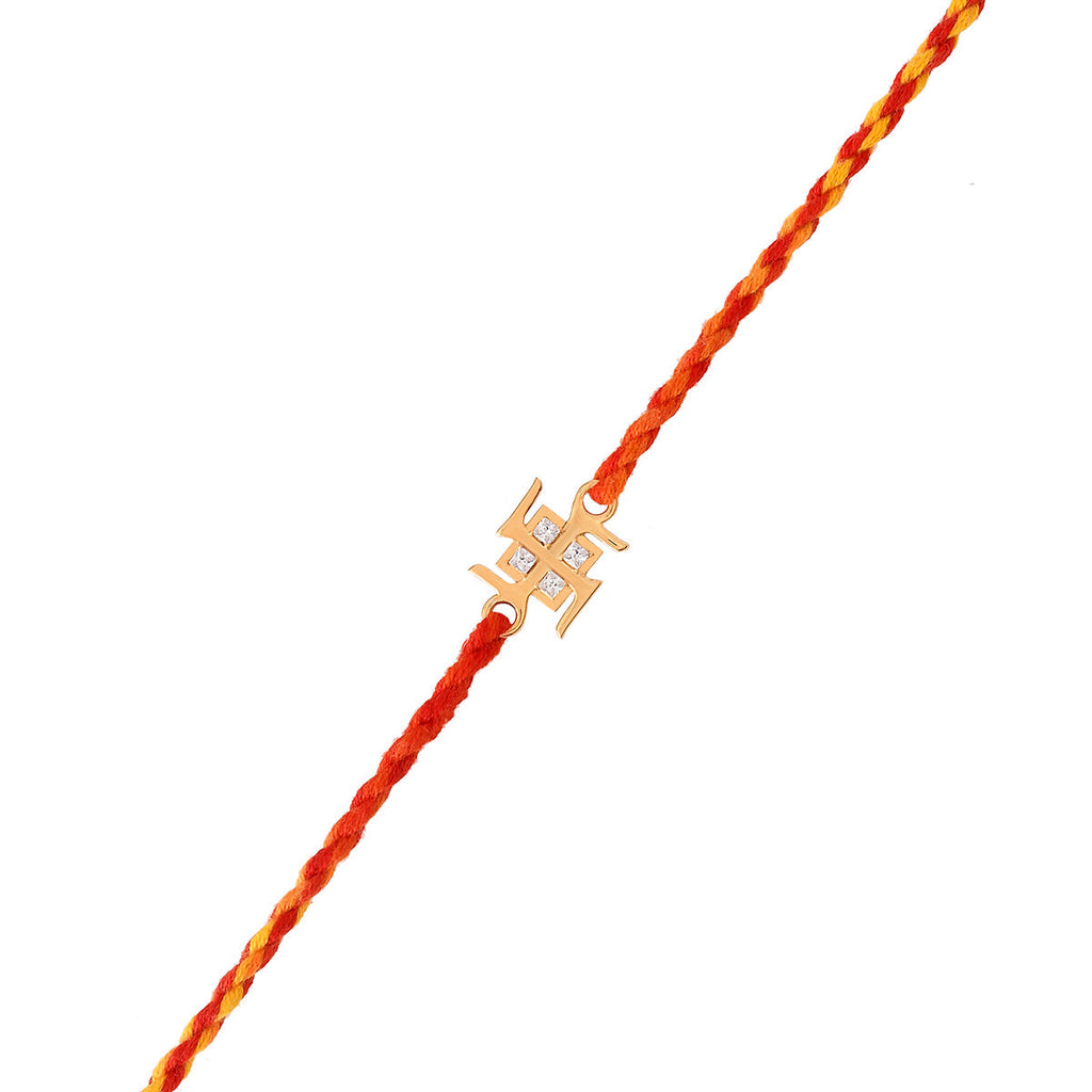 trueBrowns 925 Sterling Silver Swastik Gold-Polished Gold Micron Plated Thread Rakhi - Distacart