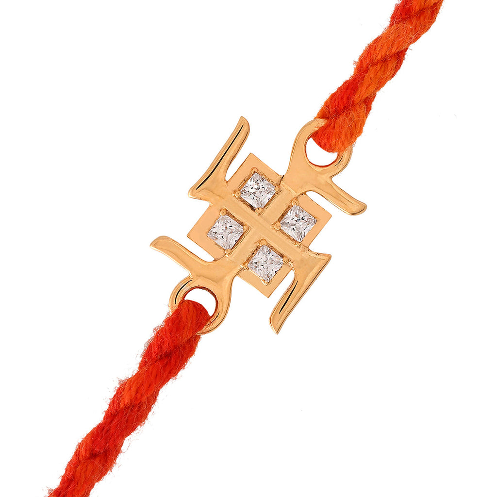 trueBrowns 925 Sterling Silver Swastik Gold-Polished Gold Micron Plated Thread Rakhi - Distacart