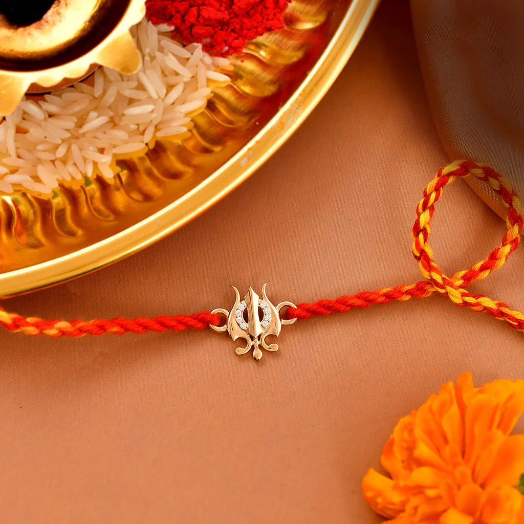 trueBrowns 925 Sterling Silver Gold-Polished Gold Micron Plated Trishul Thread Rakhi - Distacart