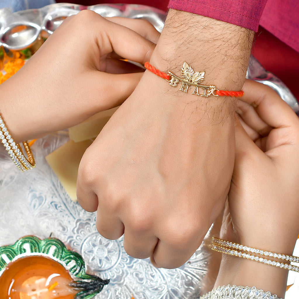 trueBrowns X Voylla 925 Sterling Silver Gold-Polished Gold Micron Plated Bhai Thread Rakhi - Distacart