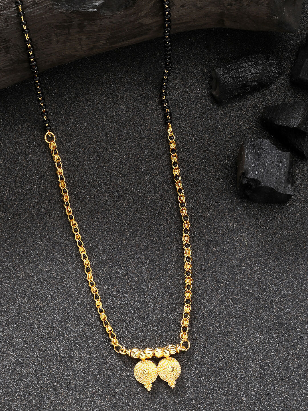NVR Women's Set of 2 Gold-Polished Black Beaded Mangalsutra - Distacart