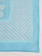 Aavyora Women's Sky Blue Floral Printed A-Line Kurta with Pintucks, Striped Pants & Dupatta Set