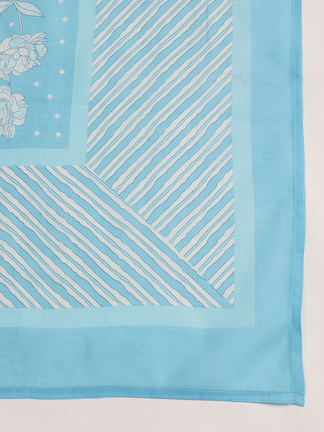 Aavyora Women's Sky Blue Floral Printed A-Line Kurta with Pintucks, Striped Pants & Dupatta Set
