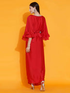 Women Republic Red Georgette Gown With Embellished Belt - Distacart