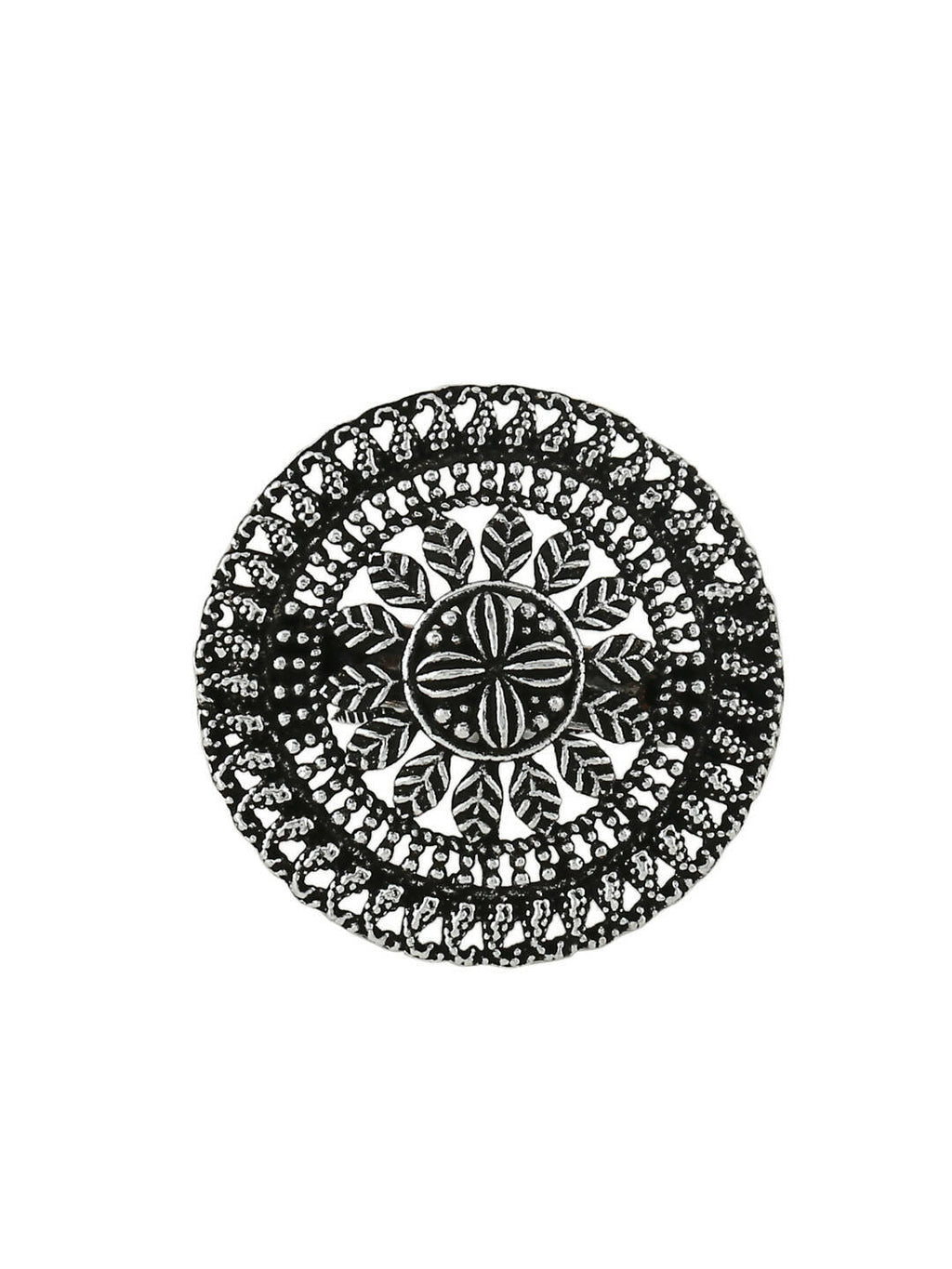NVR Women's Oxidised Silver Plated Adjustable Finger Ring
