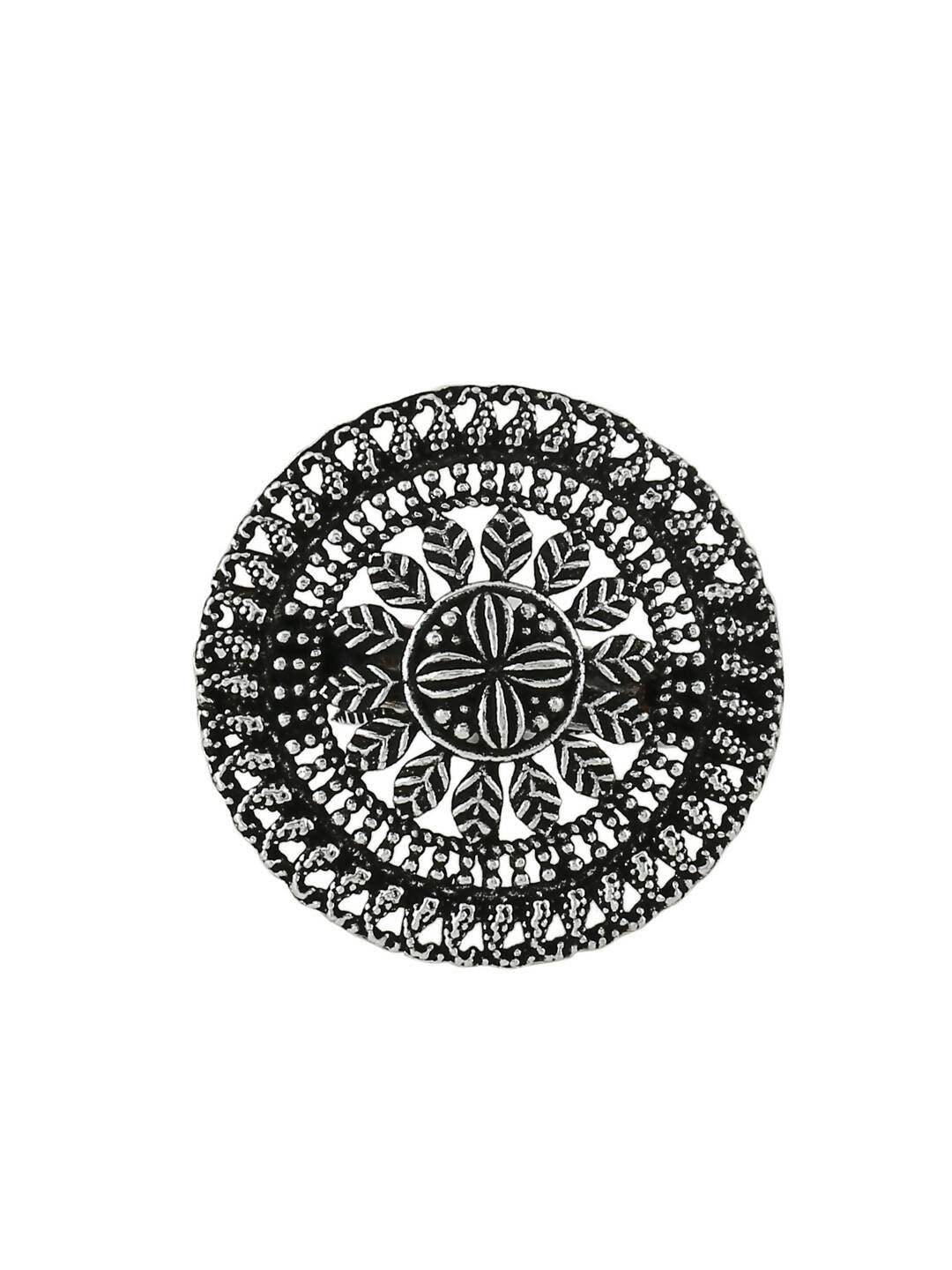 NVR Women's Oxidised Silver Plated Adjustable Finger Ring