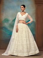 White Net Thread Sequence Embroidery Lehenga Choli - Jihu Culture