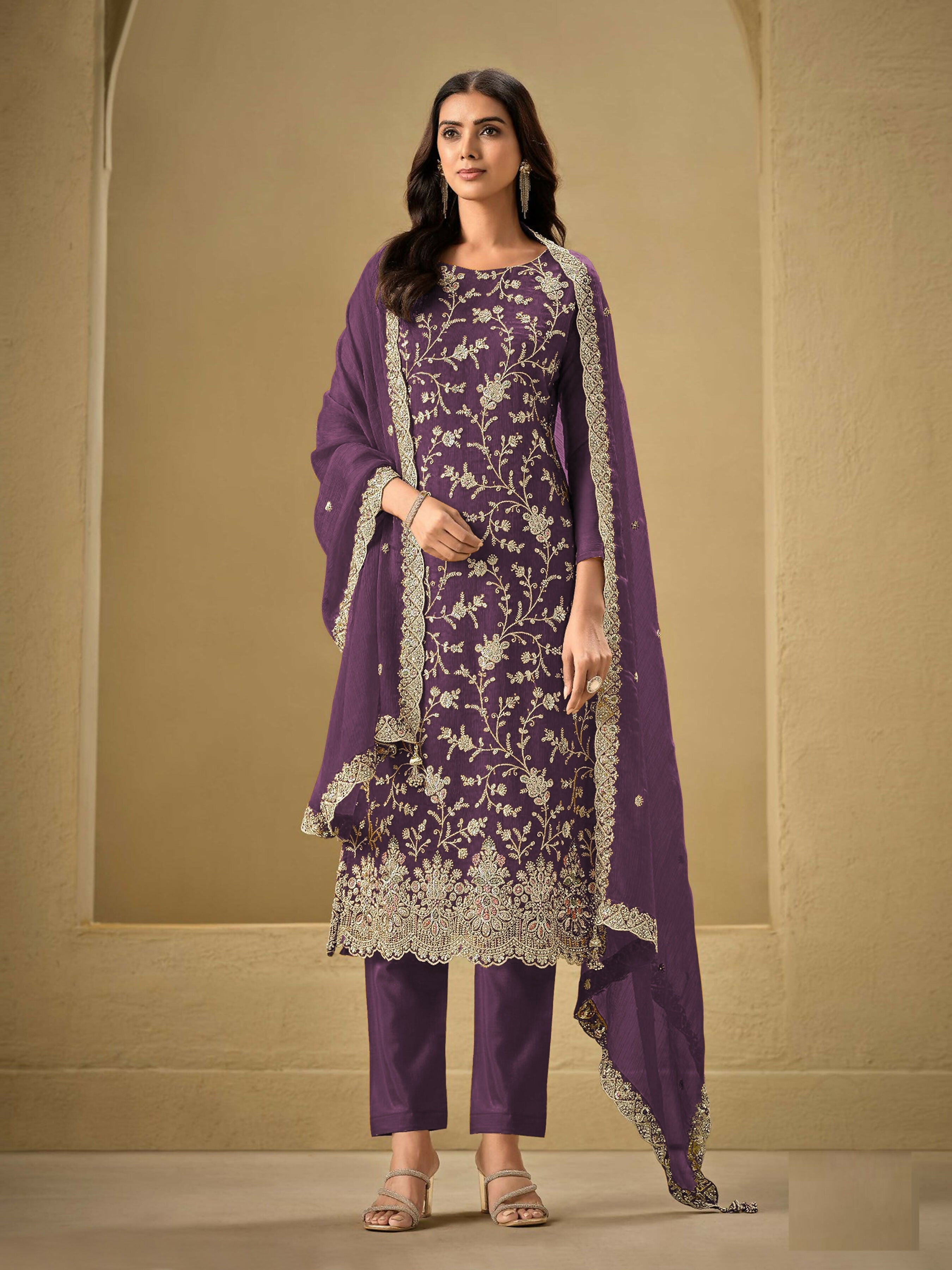 Anaita PuprleEmbroderied Silk Stitched Salwar Suit - Distacart