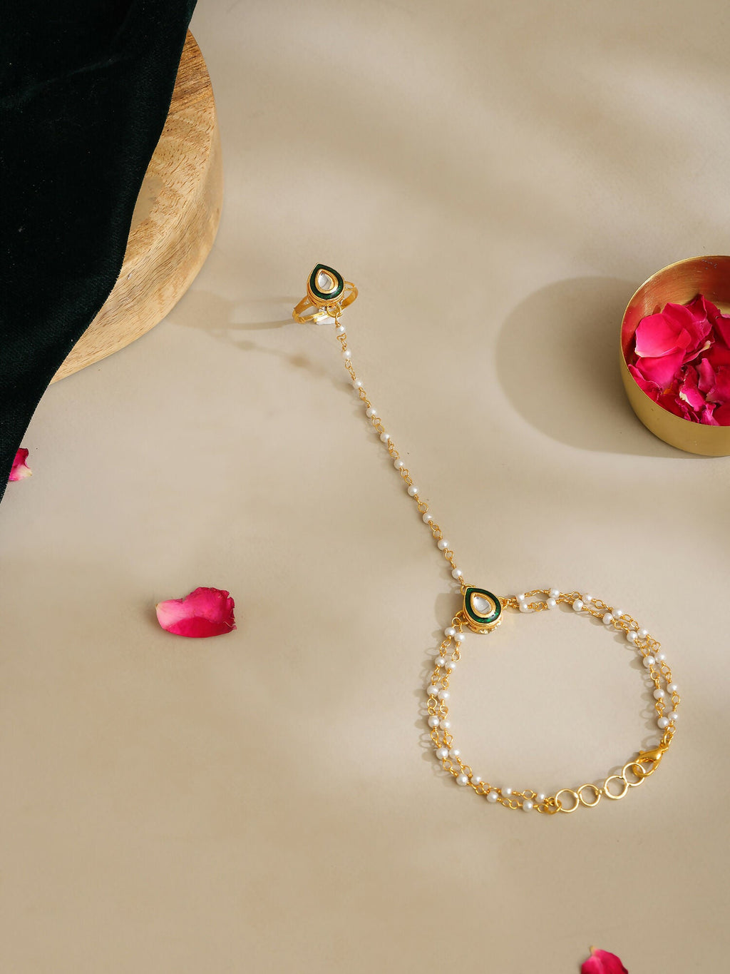 Ruby Raang Gold Green Meenakari Kundan Haath Phool - Distacart