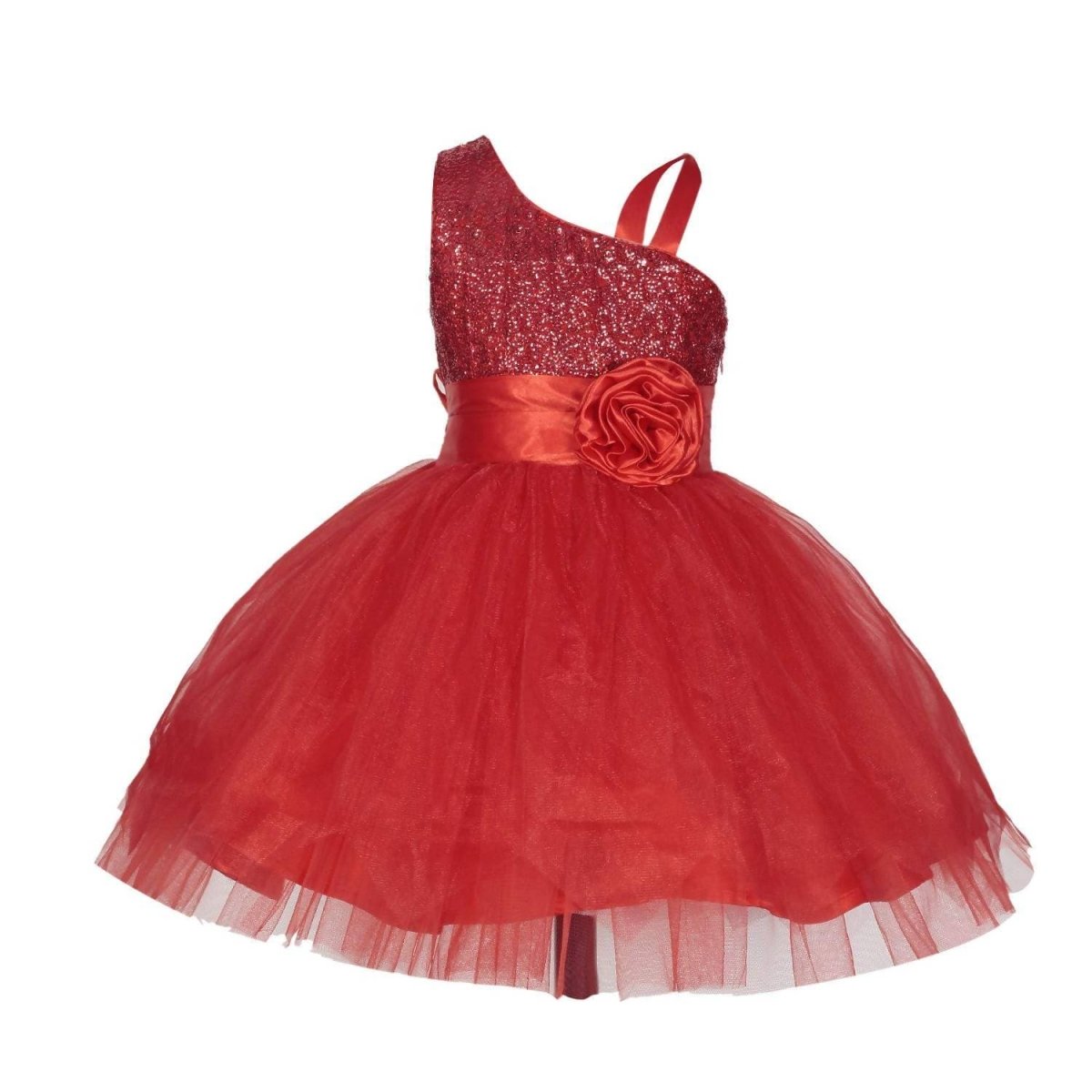 Asmaani Baby Girl's Red Satin Knee Length Frock (AS-DRESS-22148)