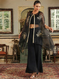 Janasya Black Georgette Solid Top Bottom Cape
