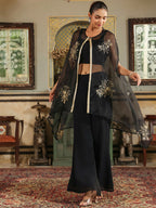 Janasya Black Georgette Solid Top Bottom Cape