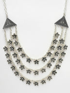 NVR Women's 3 Layered Floral Shape Artificial Beads German Silver Oxidised Necklace