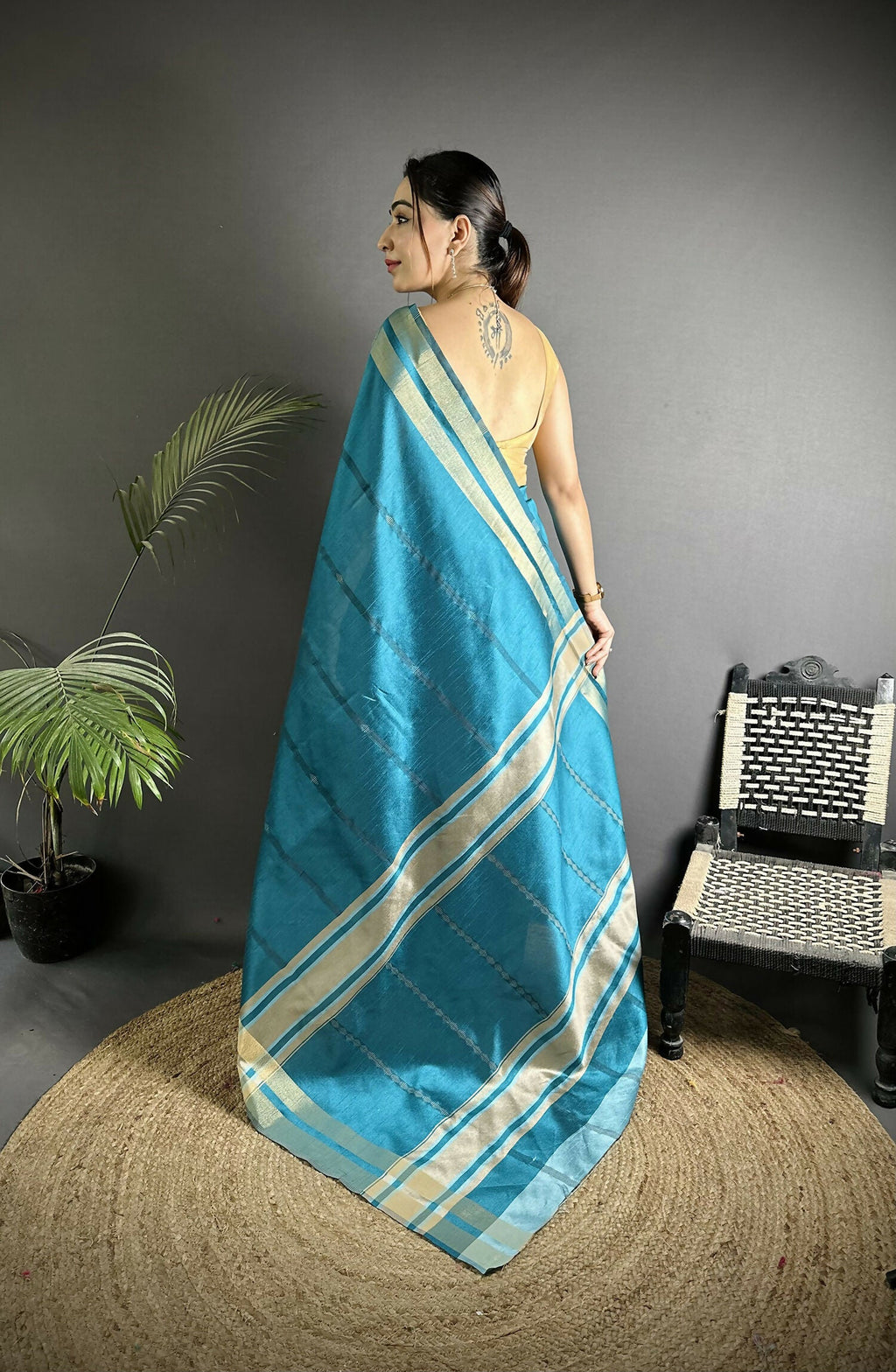 Joban Fashion Turquoise Woven Pattern Raw Silk Kanjivaram Silk Saree - Distacart