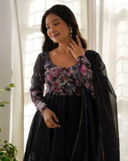 Joban Fashion Black Kurta Set Organza Sequin Embroidery Work - Distacart