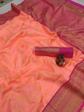 DEIANA'S Beautiful Designer Golden zari Soft Lichi Silk Saree - Orange