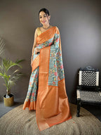 Joban Fashion Multi-Color Floral Digital Print Soft Lichi Silk Paithani Saree - Distacart