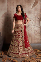 Jyoti Fashion Mesmerizing Red Sequins Embroidered Velvet Lehenga Choli with Dupatta