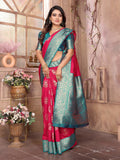 Joban Fashion Hot Pink Banarasi Soft Silk Woven Saree - Distacart