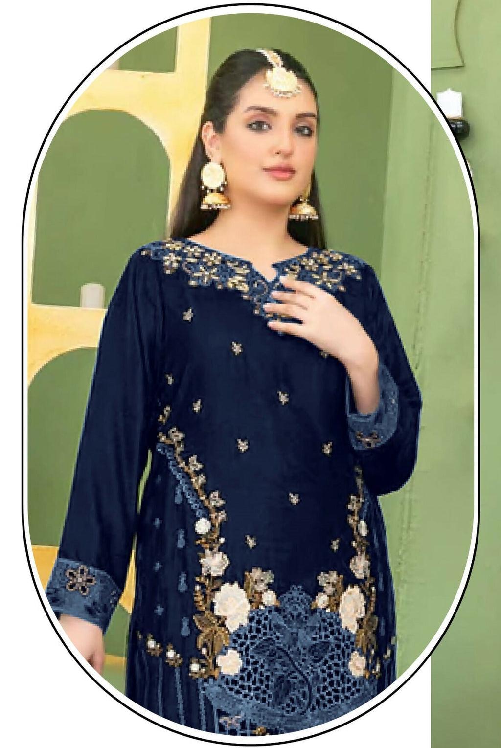 Anaita Navy Blue Velvet Suit with Embroidery Sequence Work - Distacart