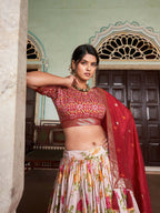 Vastranavya Exquisite Tussar Silk Lehenga Set With Perfect Floral And Patola Print Design Lehenga Choli - Red