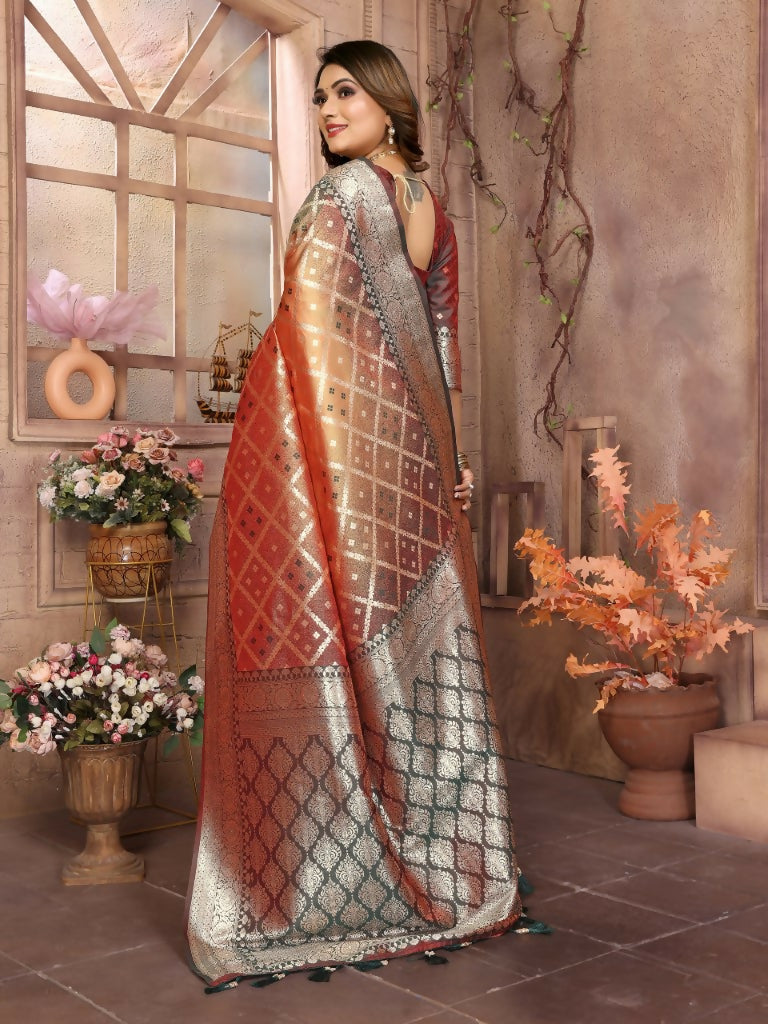 Anaita Brown kochi Silk With Beautiful Checks Weaving Saree With Blouse