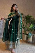 Teeya Creation Green Fendi Silk Designer Heavy Work Wedding Wear Long Gown