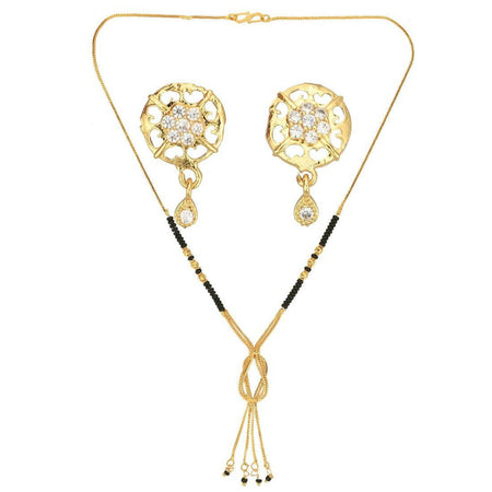 AanyaCentric Gold-Polished Short Mangalsutra Set with Earrings