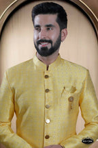 Joban Fashion Men's Yellow Brocade Kurta with Pyjama