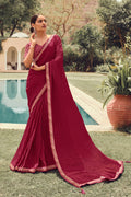 Designer Crush Vichitra Maroon Silk Saree With Heavy Zari Embroidery Work - Kavira Bridalwear - Distacart