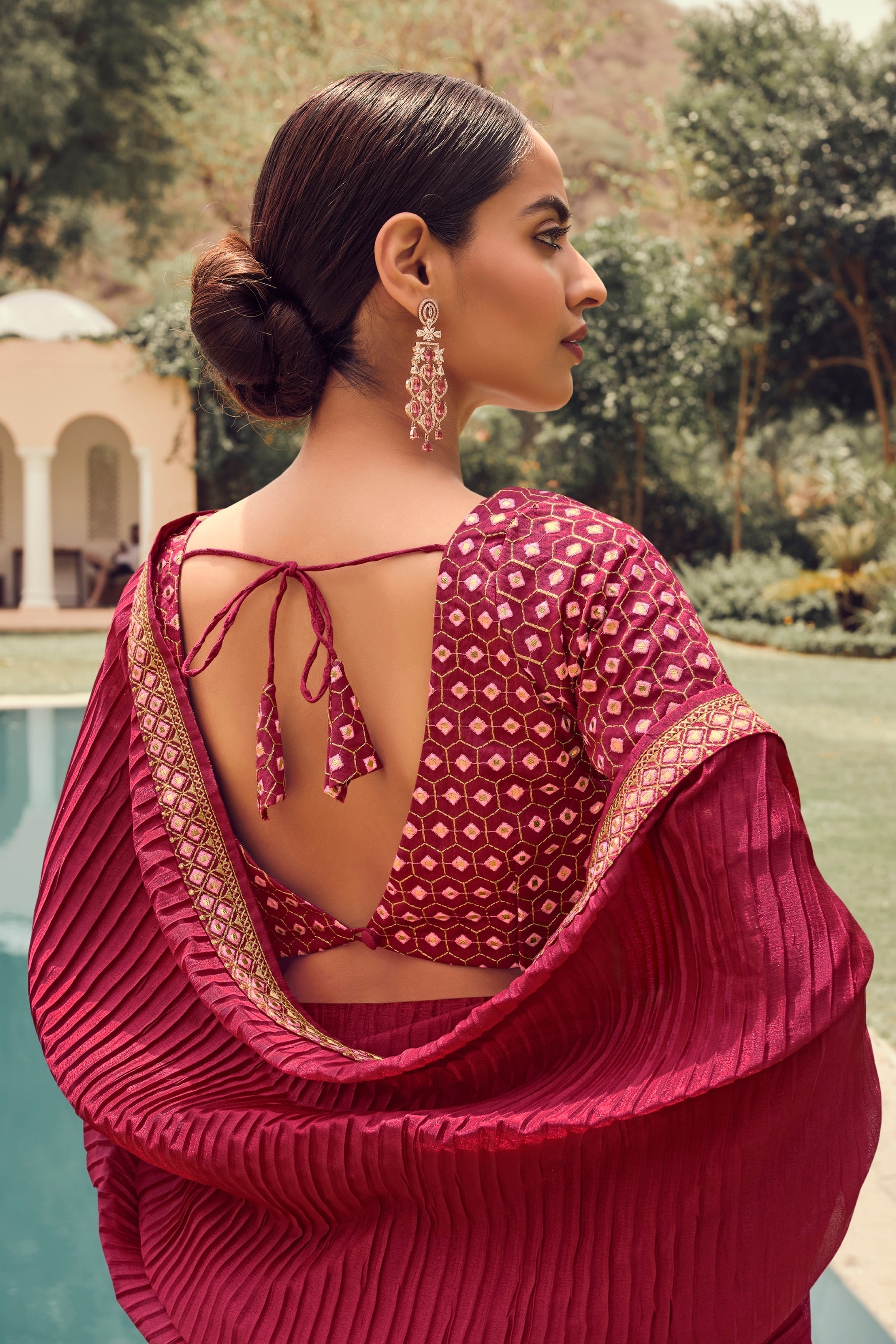 Designer Crush Vichitra Maroon Silk Saree With Heavy Zari Embroidery Work - Kavira Bridalwear - Distacart