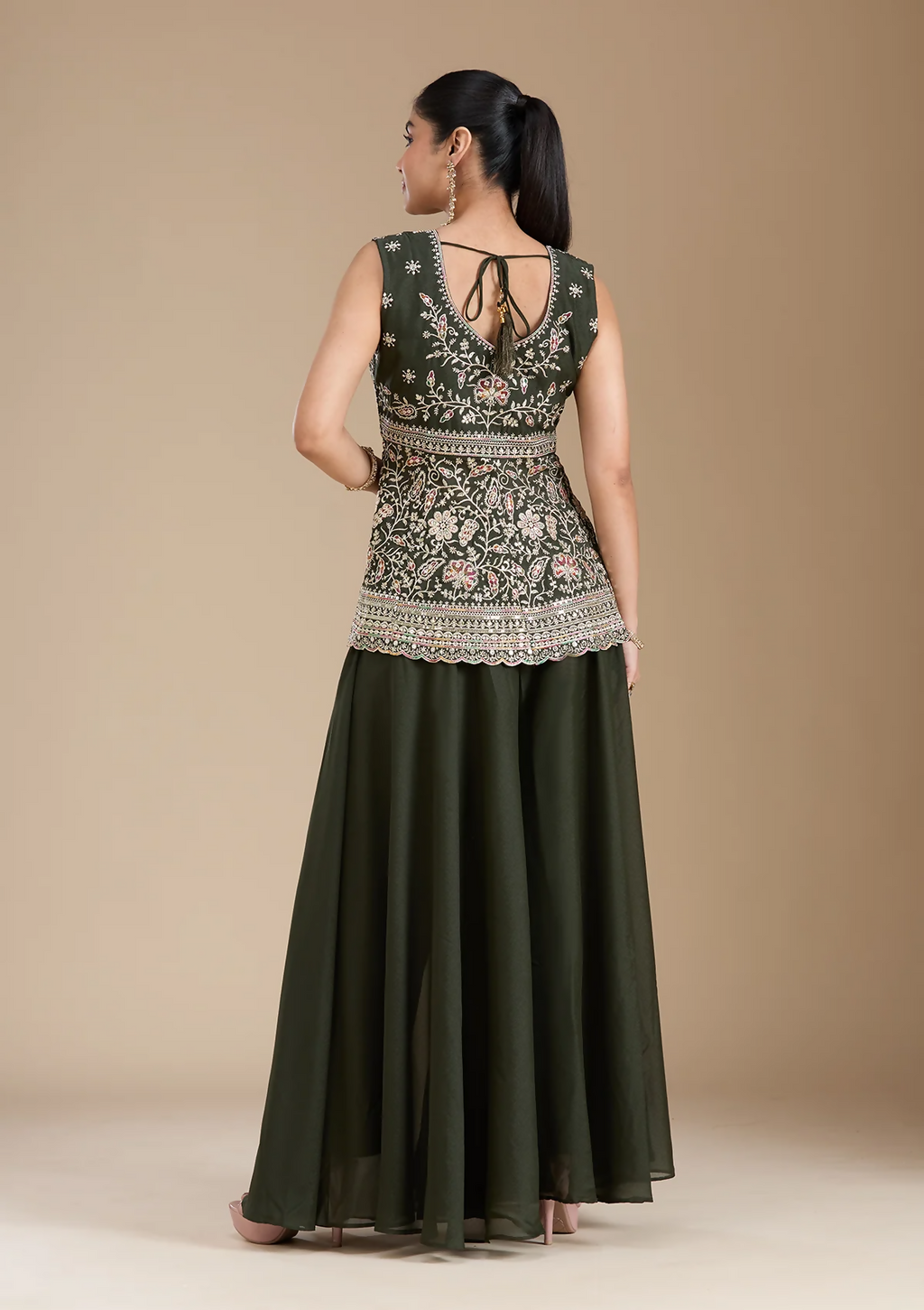 Teeya Creation Mehendi Color Star Georgette Party Wear Designer Peplum Sharara Set